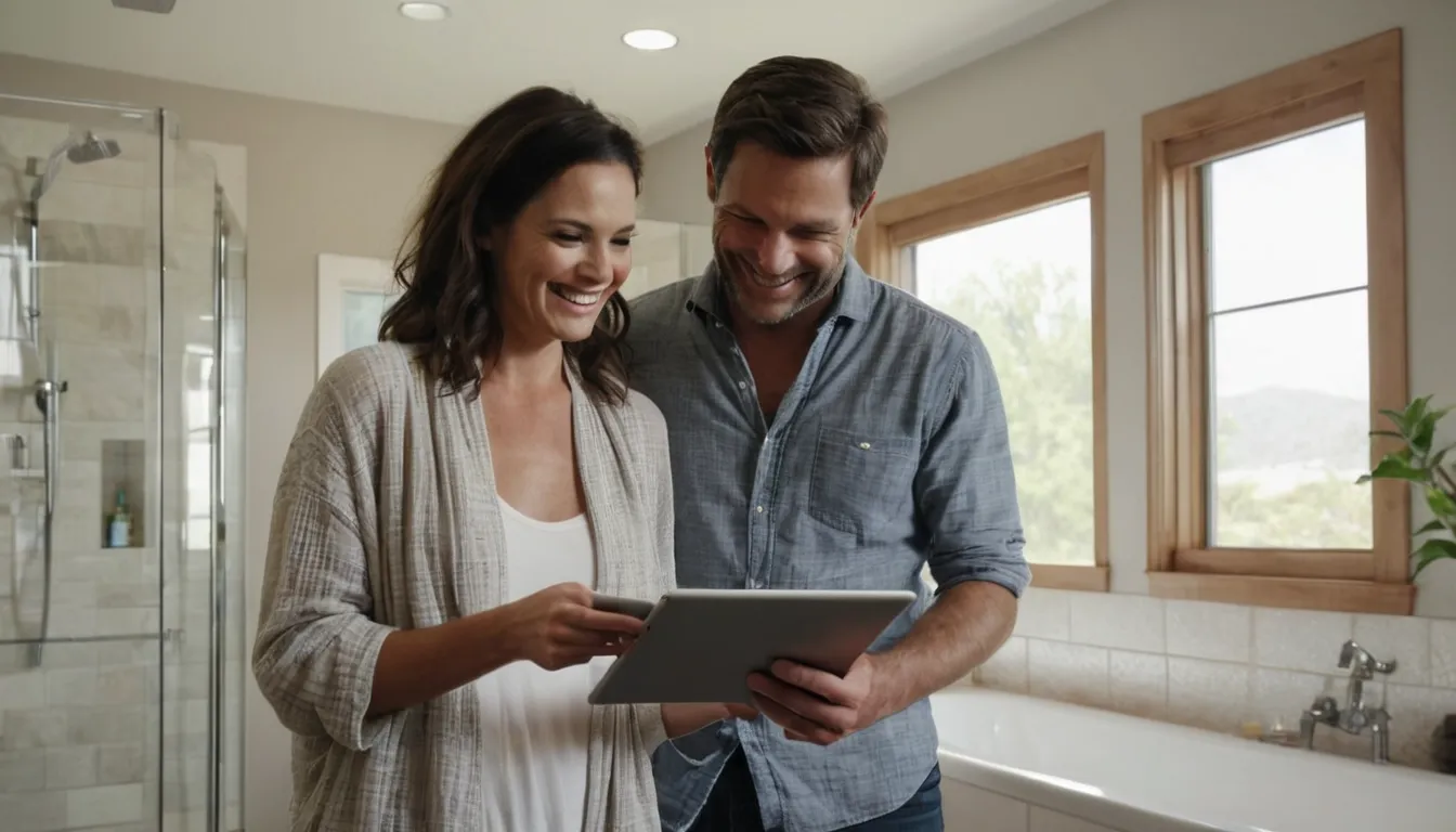 Homeowner and a local provider reviewing bathroom remodel plans in a home in the Raymore area